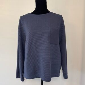 A New Day Shirt Women’s Large Ribbed Oversized Boxy Cropped Pocket Blue